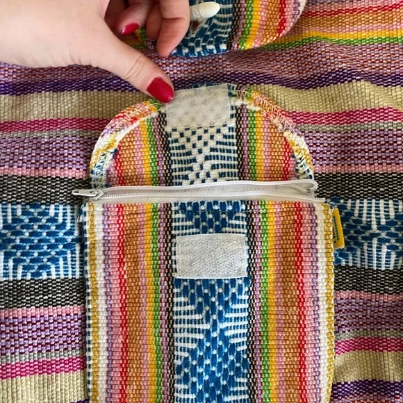 Multicolor Woven Baja-Style Backpack with Drawstring, Shell Accent & Pockets - Picture 4 of 8